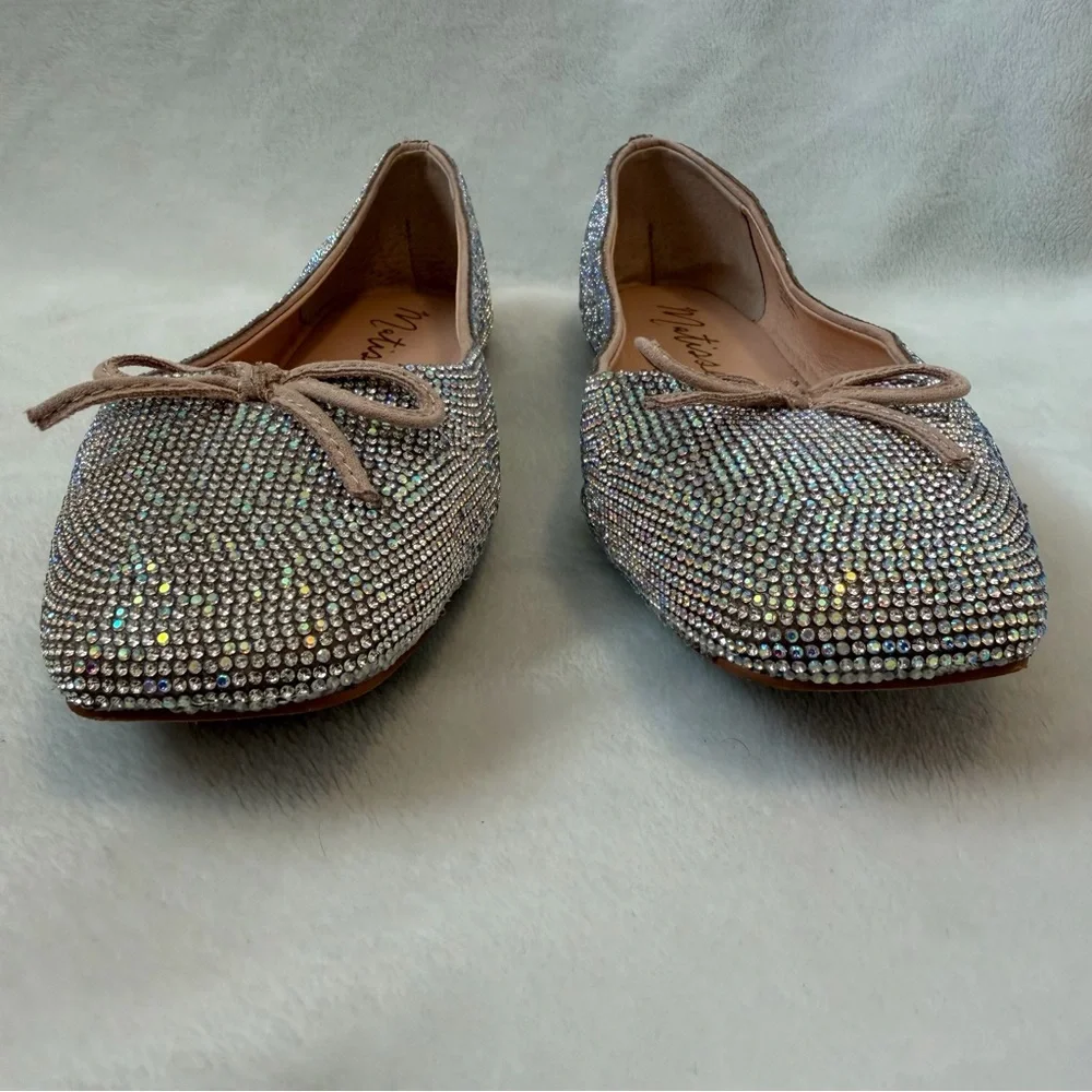 EUC Matisse Roxy Rhinestone Square Toe Ballet Flats Crystal Sparkle Party Shoes